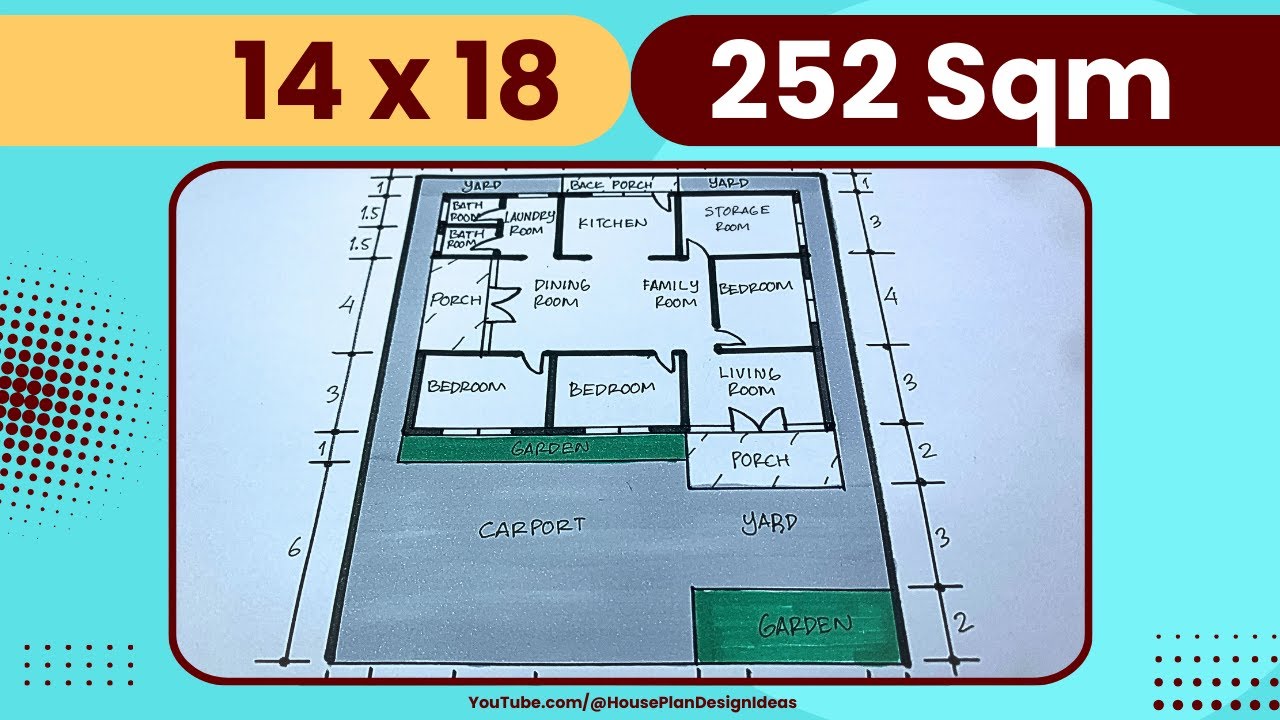 252 square meter House Plan Design 14x18 meters 3 Bedroom - YouTube