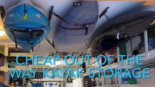 KAYAK STORAGE USING SOME OLD BEDFRAME RAILS & SOME RATCHET STRAPS CHEAP OUT OF THE WAY STORAGE by DIY Dan 117 views 4 months ago 4 minutes, 40 seconds