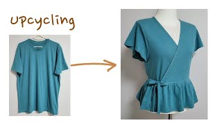 DIY Upcycling a T-Shirt/티셔츠 리폼/블라우스/blouse/면티 재활용/옷 만들기/옷 수선/Refashion/recycling