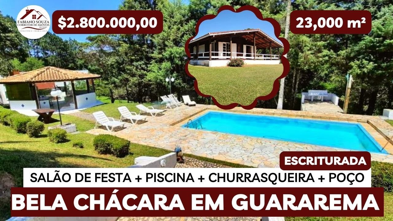 CHÁCARA EM GUARAREMA 23.000 m² - CONDOMÍNIO R$:2,8 mi @Fabiano Imóveis
