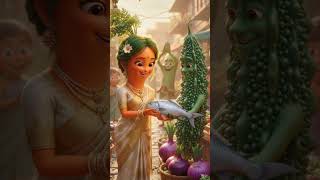 A lively Indian vegetable market in a fantasy world where vegetables are human-like characters.