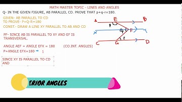 !LINES & ANGLES! MATH MASTER! IF AB PARALLEL CD. PROVE THAT p+q-r=180. 100% MARKS IN FEW SECONDS.