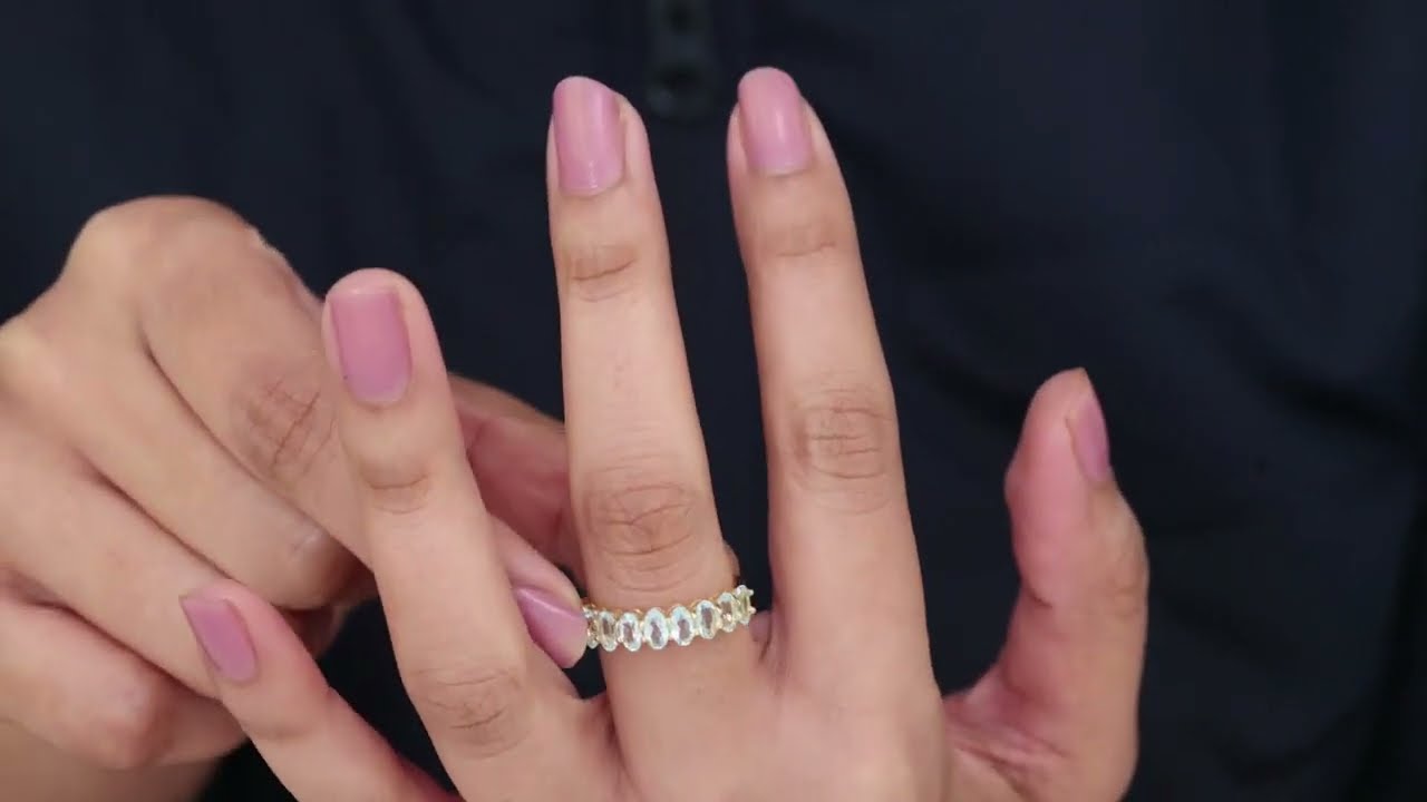 Oval Cut Real Sky Blue Topaz Half Eternity Band Ring