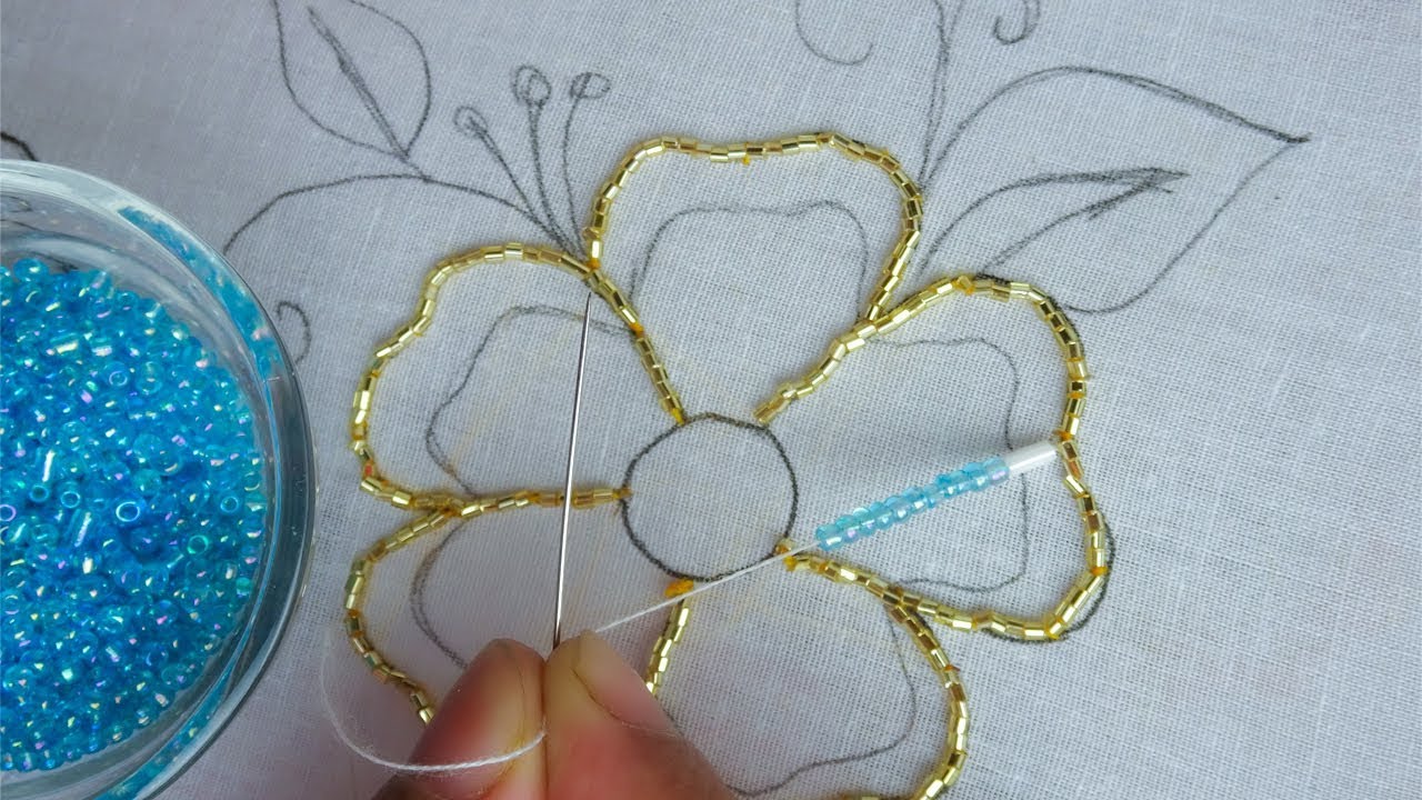 beaded hand embroidery flower,beads work,easy beading hand
