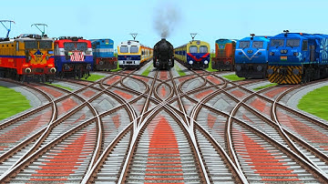 9 TRAINS CROSSING FOR CURVED BRANCHED RAILROAD TRACKS RISKY RAILROAD TRACKS/ train wold4 