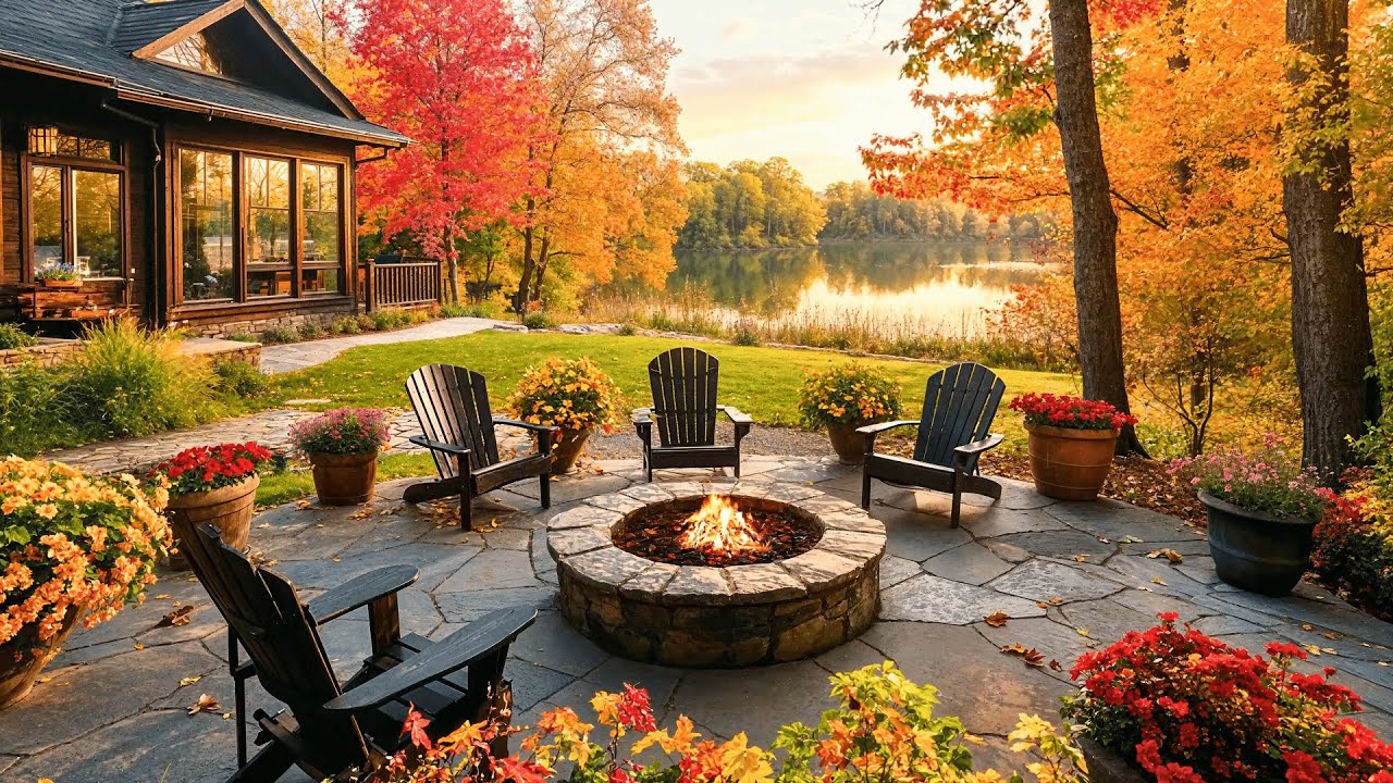 Golden Autumn Lakeside Retreat: Cozy Fire Pit and Soothing Nature ...