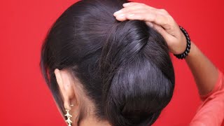 Easy low bun hairstyles for medium hair / elegant updos medium hair / self bun hairstyles for saree