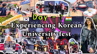 my korean university fest day-1 💃| first time attending korean uni fest | international student 🇮🇳🇰🇷