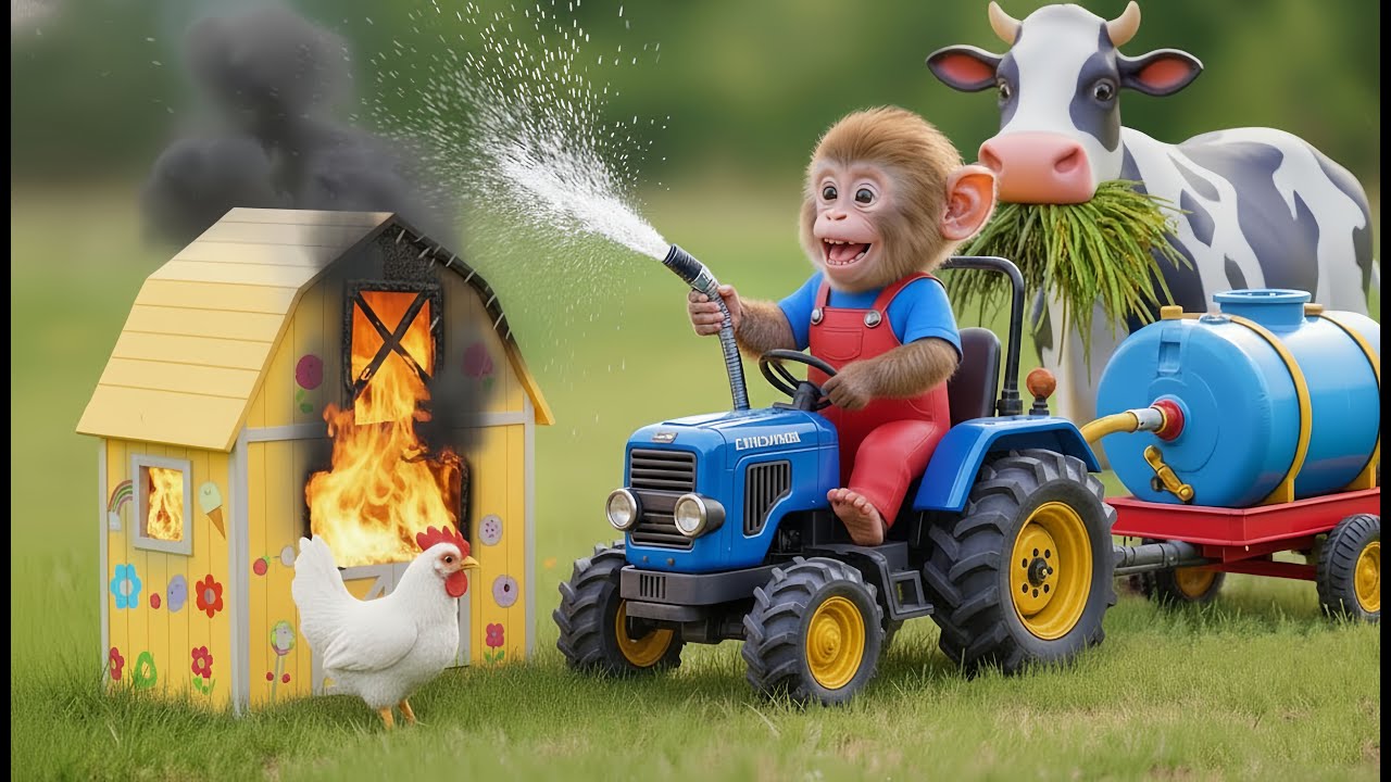 🔥🐒🚜 Monkey Eric Quick Action Saves the Milk Cow from a Farm Fire! 🐄💖 – ERIC MONKEY LIFE