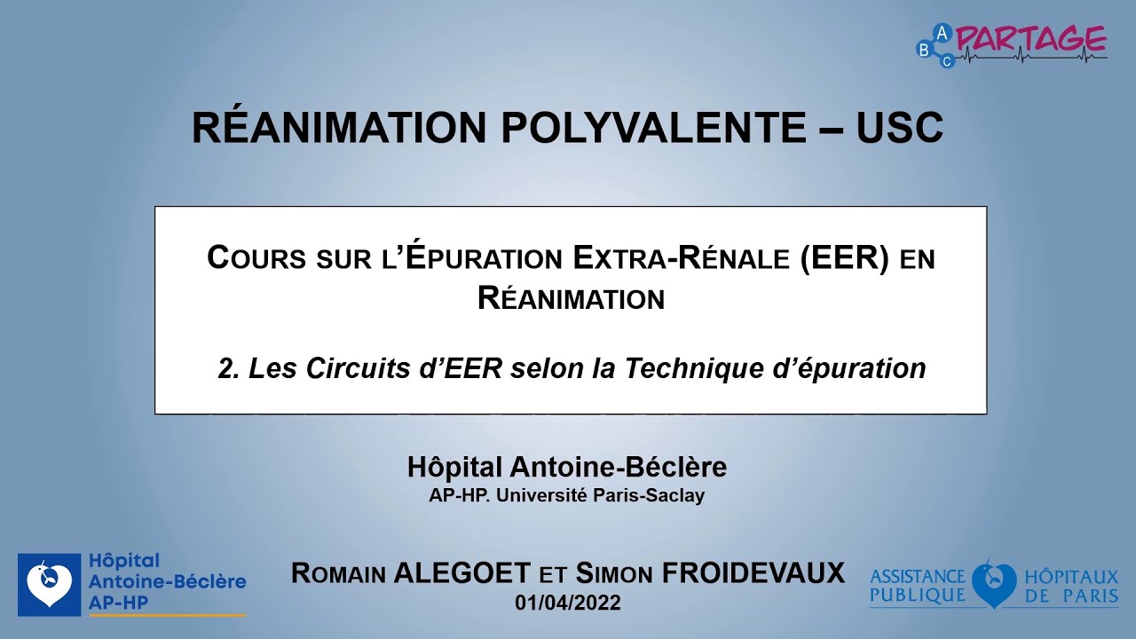 L'Épuration Extra-Rénale en Réanimation : 2. Les Différents Circuits - RÉANIMATION BÉCLÈRE (APHP)