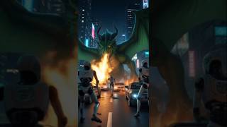 Dragon distrubing robots in modern city #DreamScreenAI #ai #trending #viral #new #robot #dragon