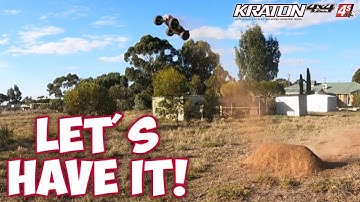 Arrma Kraton 4s 4x4 blx. See what it can do. Ramp bash.