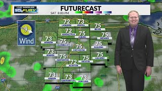 A few stray showers and patchy fog Sunday night