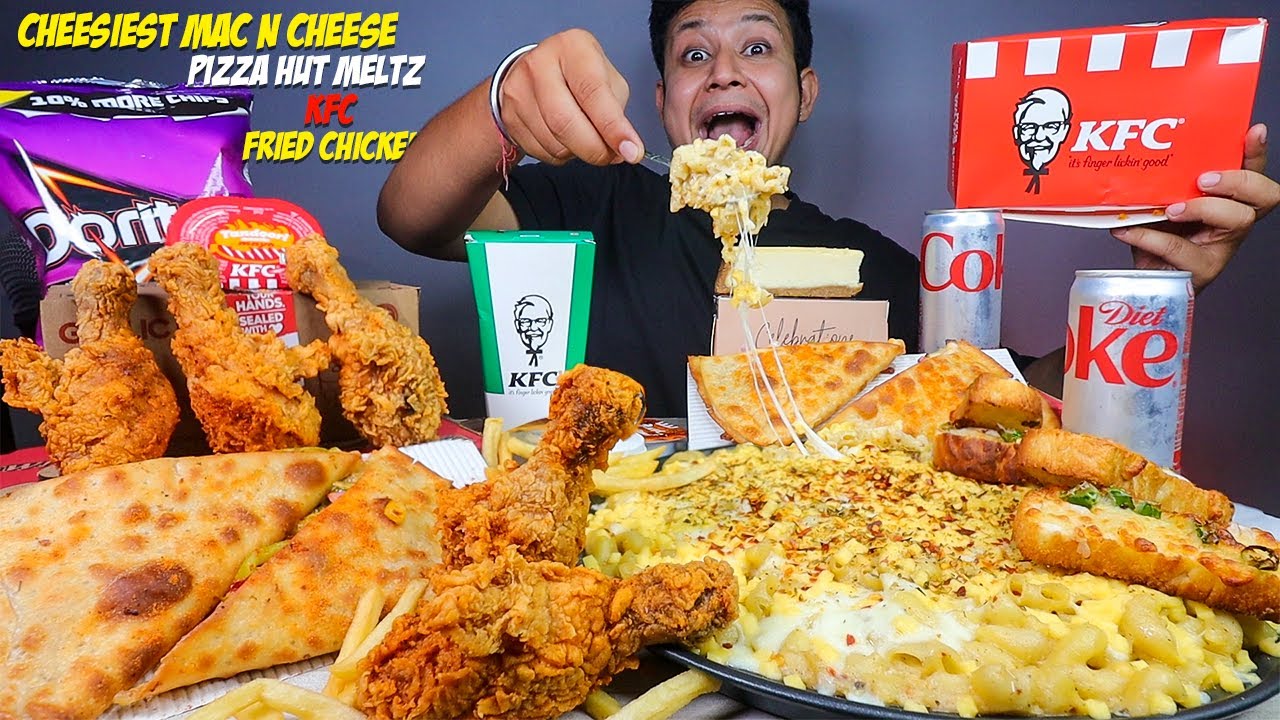 Cheesiest Mac N Cheese with KFC Fried Chicken Leg, Fries, Pizza Hut Melts, Garlic Bread & Cheesecake