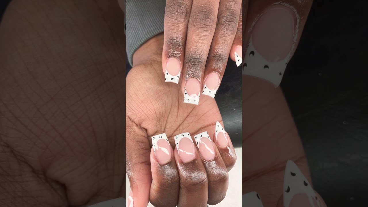 Simple but still so cute 💅🏾 #nails #funnails #nailvibes #frenchies #polkadot