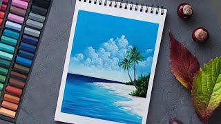 Tips to Draw Realistic 😱 SEABEACH Tutorial (step by step) - Satisfying Soft Pastel Drawing/Painting. screenshot 5
