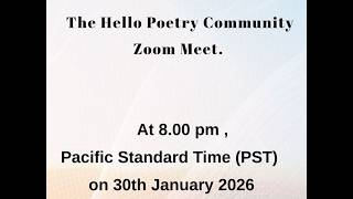 HELLO POETRY COMMUNITY MONTHLY MEET ON 30TH JANUARY 2026