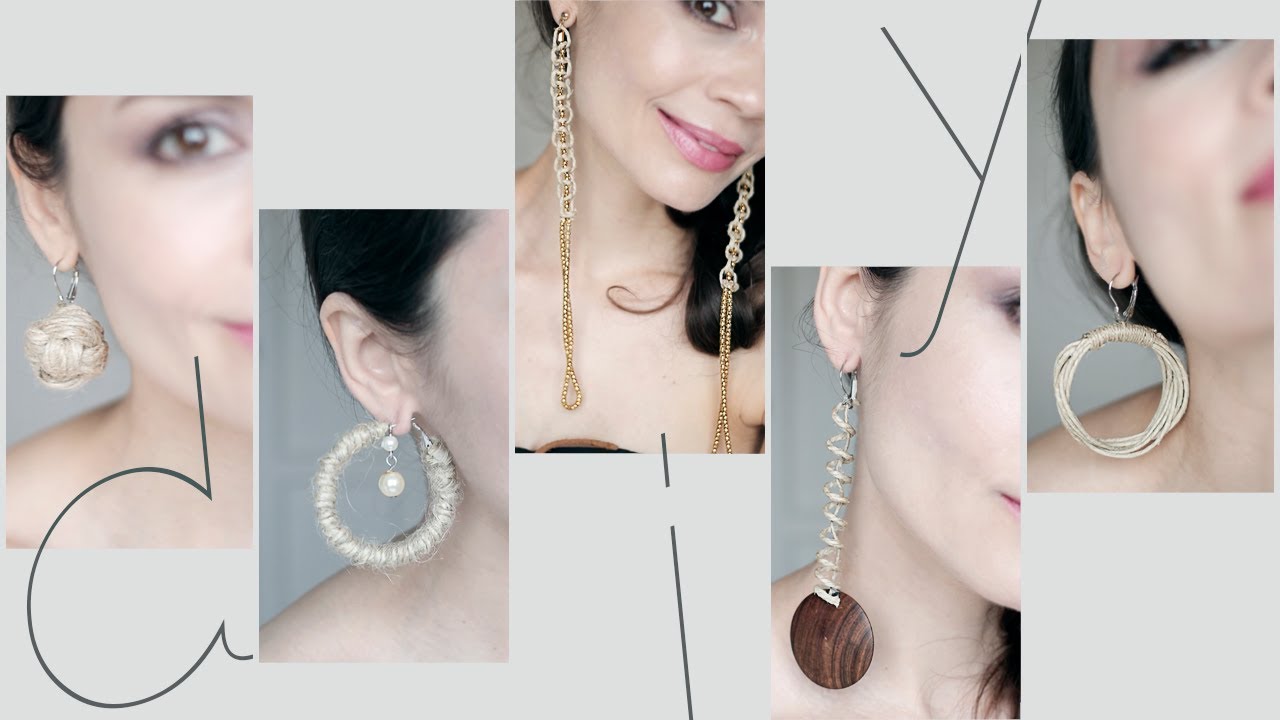 5 PENDIENTES DE RAFIA y CUERDA para hacer en casa | 5 DIY: how to make straw earrings