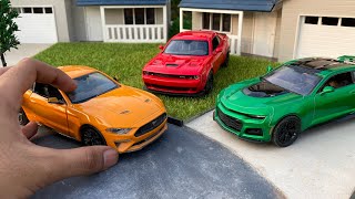 Mini Ford Mustang GT vs Challenger Hellcat vs Camaro ZL1 Diecast Model Cars | Miniature Automobiles