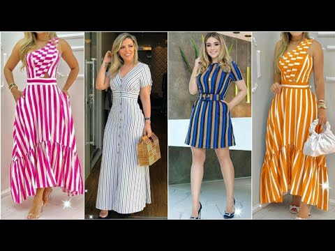 HERMOSOS VESTIDOS RAYADOS de MODA 2023 !! VESTIDOS ELEGANTES muy CASUALES RAYAS 2023 - YouTube