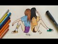 كيفية رسم افضل صديقات (Best friends) خطوة بخطوة