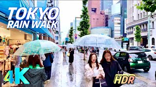 [4K HDR] Relaxing Rain Walk to Ginza • ASMR • [Tokyo Rain Walk]☔