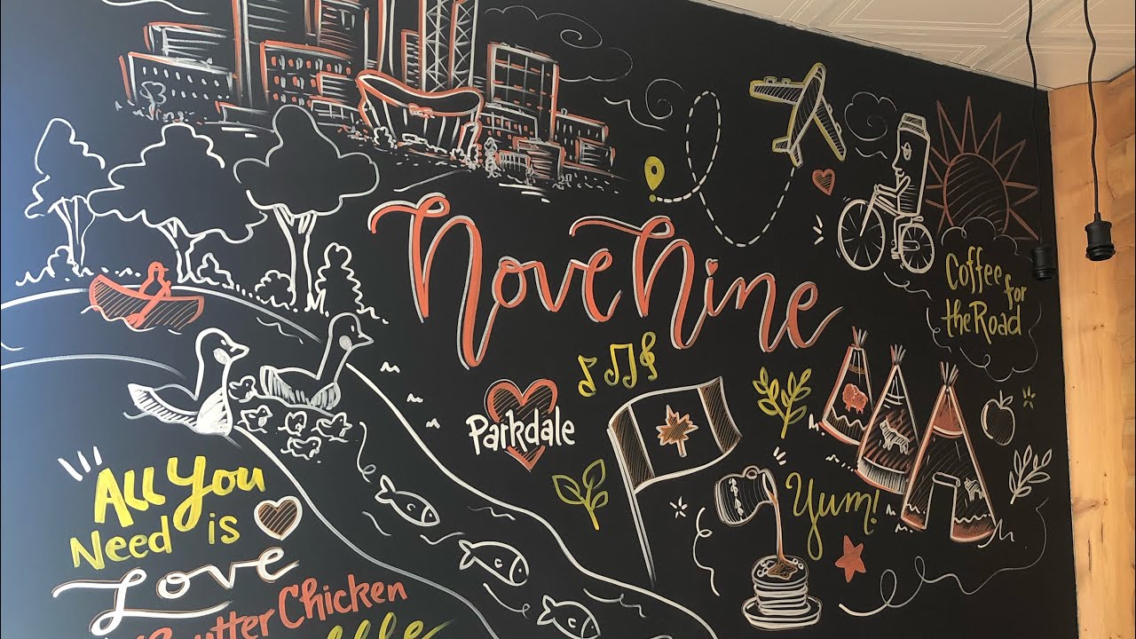Painted mural, chalkboard looking, time lapse video