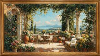 Summer Escape Aesthetic TV Art | Coastal Terrace Oil Painting in Vintage Gold Frame | Tv art Corner screenshot 4