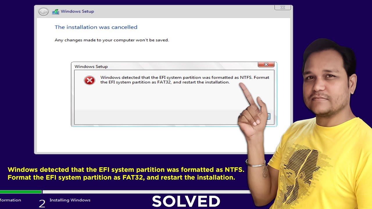 Windows detected that EFI system partition was formatted as NTFS Format system partition as FAT32