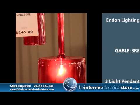 Endon Lighting 3 Light Pendant in Red Glass - GABLE-3RE