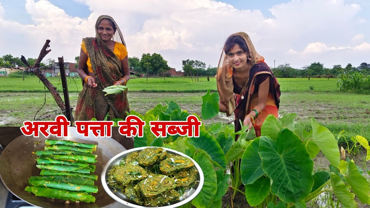 सुलेखा और मामी जी ने बनाई घुईया पत्ता सब्जी new recipe 😋☺️ 