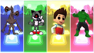 SIREN HEAD 🆚 TAILS EXE 🆚 RIDER PAW PATROL 🆚 HULK MAN TILES HOP GAMING WHO IS BEST..