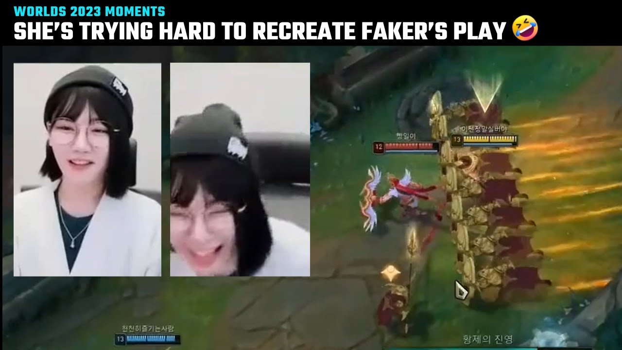 Cute: She's trying so hard to recreate Faker's play 🤣🤣 | T1 vs JDG ...