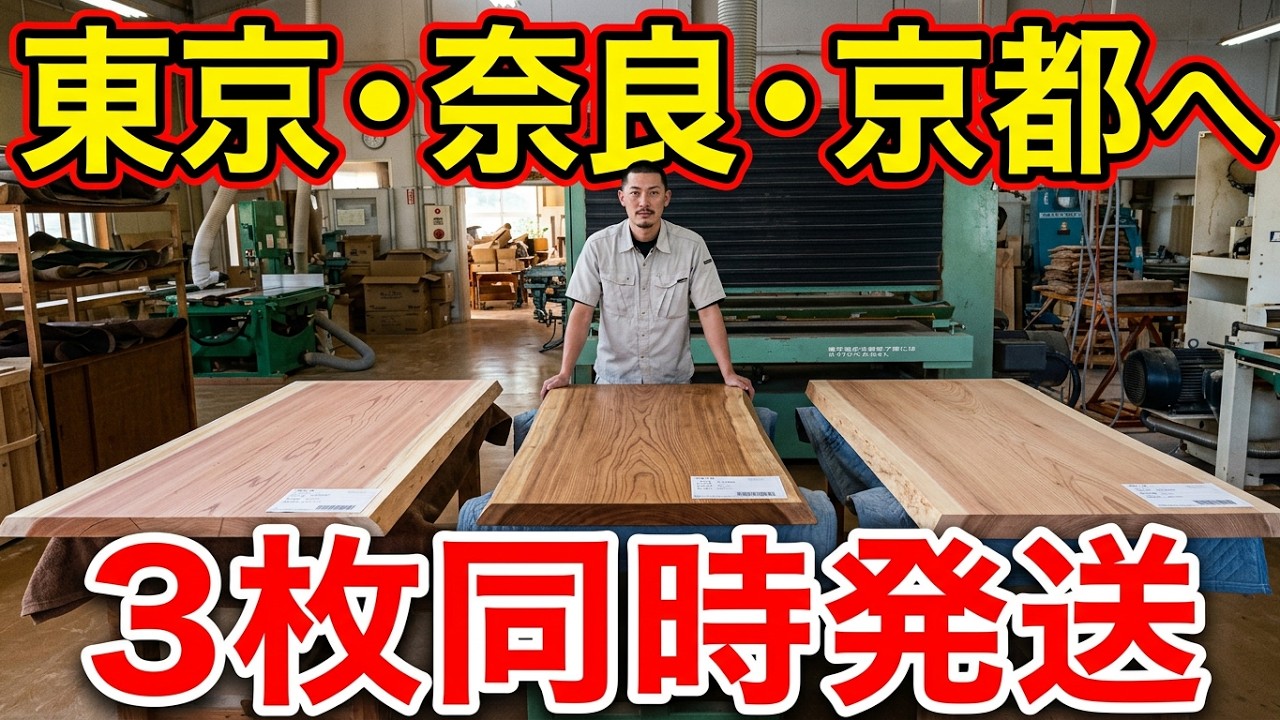 圧巻の杢目】極上の一枚板テーブル3枚同時発送！ - YouTube