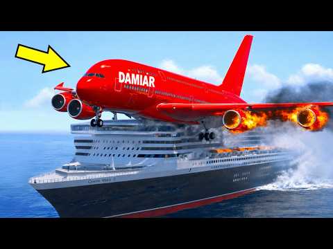 Airplane With Burning Engines Makes An Emergency Landing On The Queen Mary 2 Ship | GTA 5