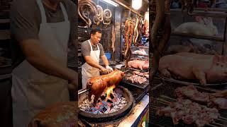 A Large Pork Kebab Shop In China Town.