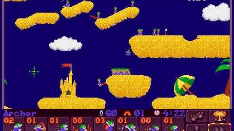 Beach, level 8; a Lemmings 2 walkthrough