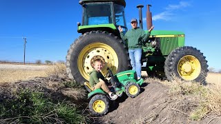 Playing in the dirt with tractors on the farm | Tractors stuck in the mud | Tractors for kids