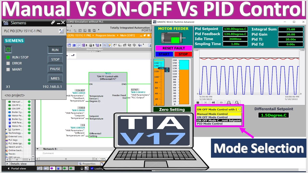 Manual vs ON-OFF vs ON-OFF with different vs PID control analysis - YouTube