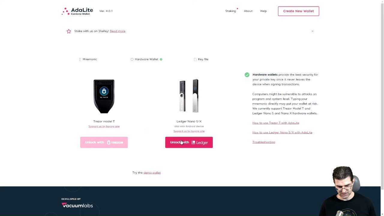 Cardano Delegieren (Staking) mit ADALite und Ledger Nano S/X.