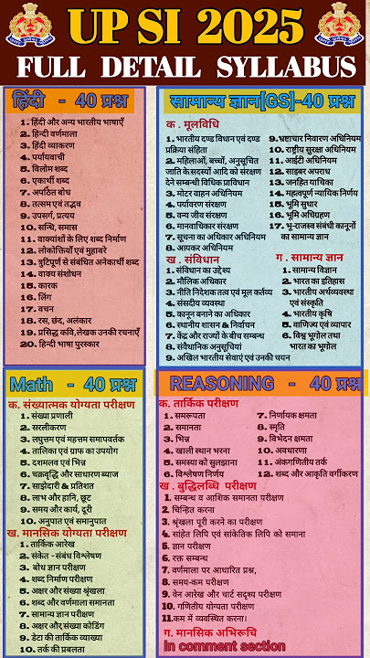 UP SI Syllabus 2025 |UP SI 2025 SYLLABUS full details | upsi new vaccancy2025 #upsi #upsi_moolvidhi