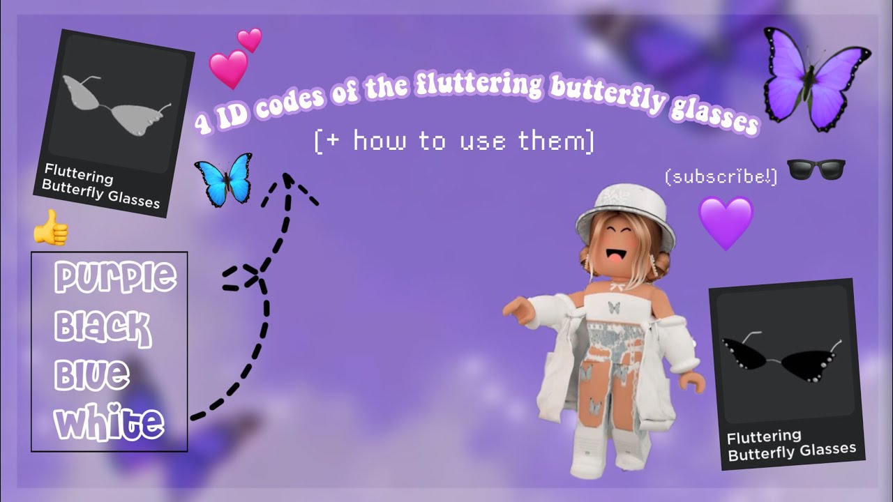 All Of The Fluttering Butterfly Glasses Id Codes How To Use The Id Codes Roblox Youtube - roblox butterfly face