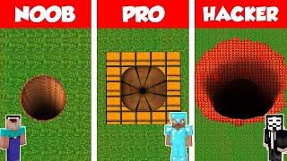 Minecraft DEEPEST TUNNEL PIT HOUSE BASE BUILD CHALLENGE - NOOB vs PRO vs HACKER - Animation