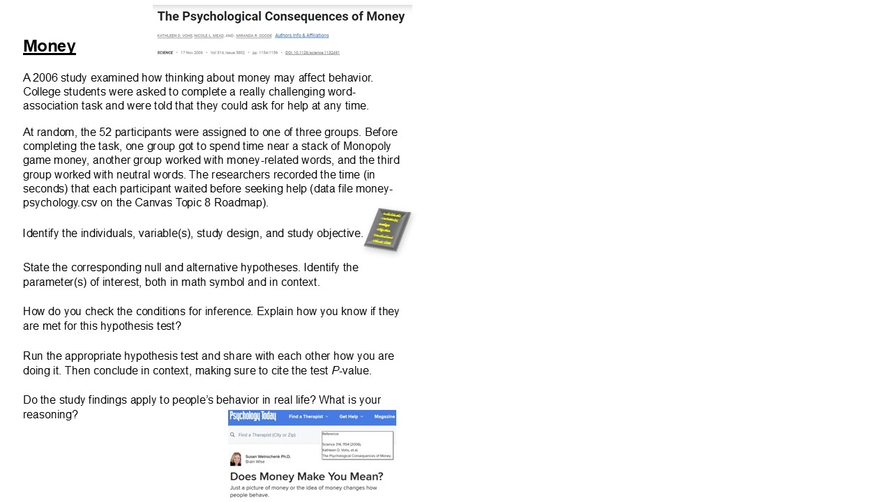 Inference for several means - practice: money