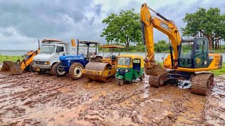 JCB Machine Loading Mud Into 3 TATA Dump Truck And 1 Tractor Trolley | ACE JCB. RoadRoller. Auto
