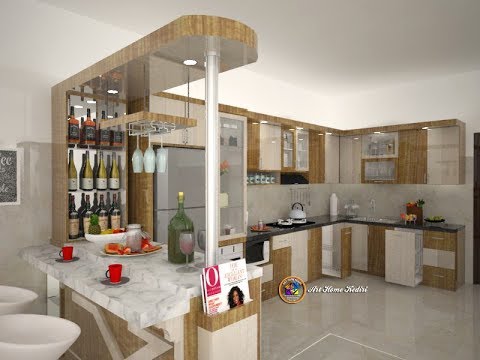 Desain Interior Kitchen  set  dengan  meja  mini bar  minimalis 