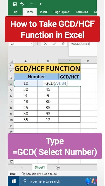 How to Take GCD HCF Function in Excel - YouTube