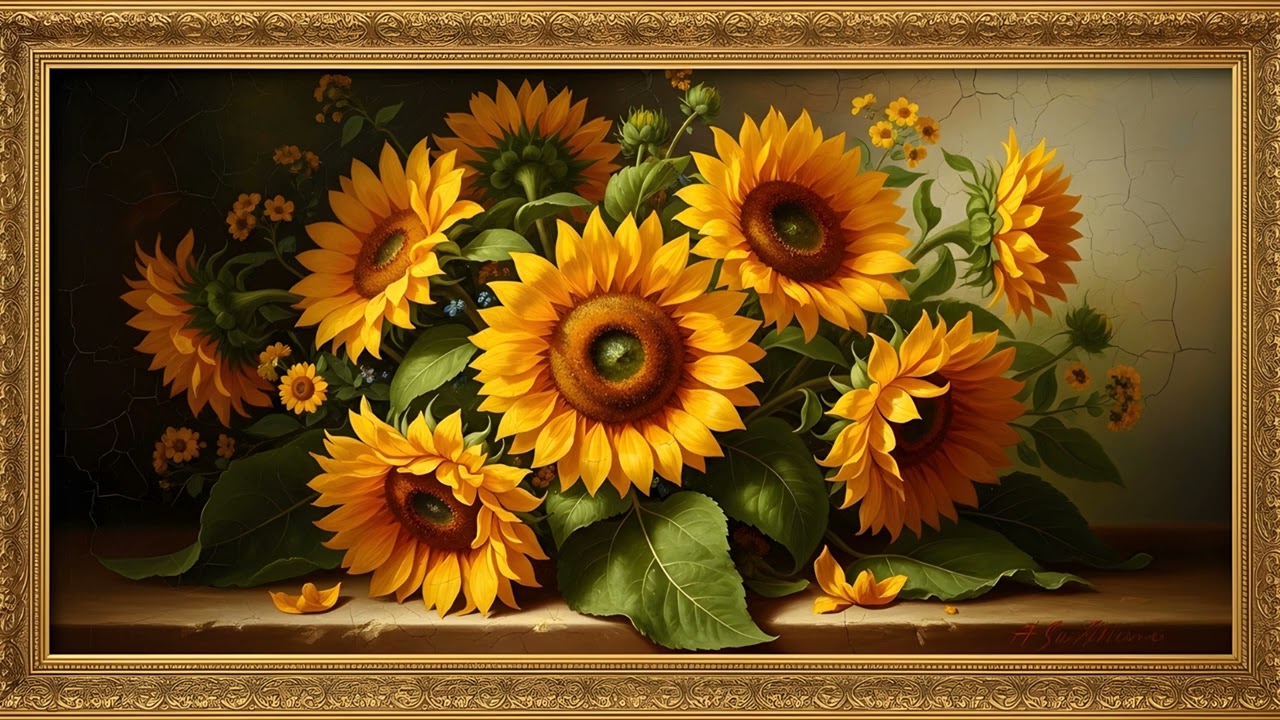 Vintage Rose Painting | TV Art with Gold Frame | Elegant Screensaver