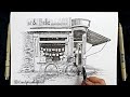 Pen  ink urban sketching series  drawing a shop front in london