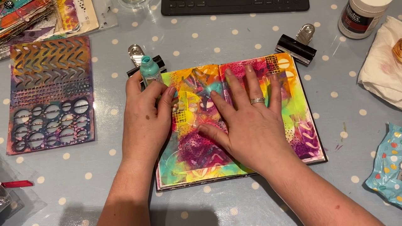 Using a magazine image on a colourful art journal page